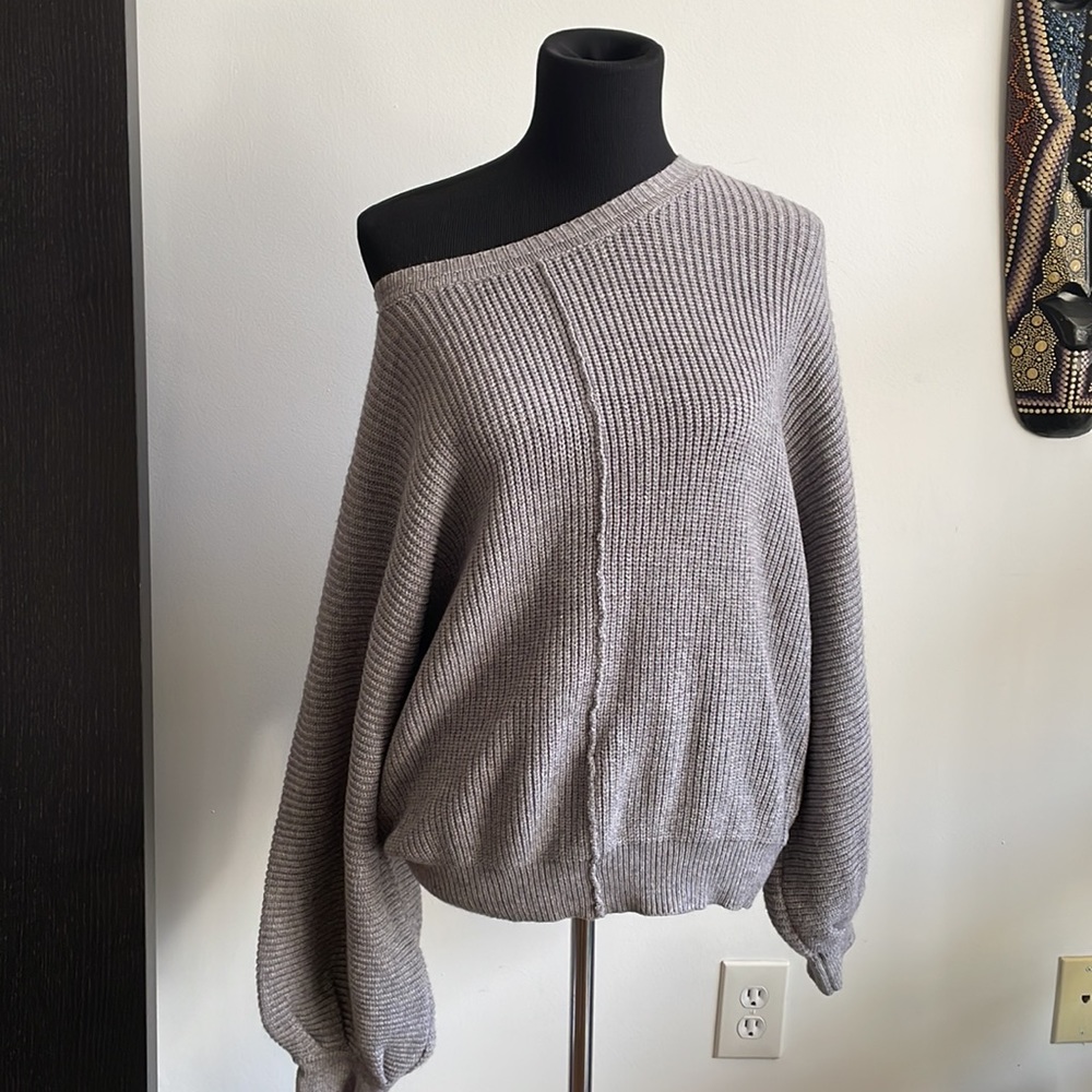 Gray Off-Shoulder Women Sweater